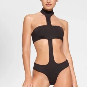 $88 NWT SKIMS SWIM CUT OUT HALTER MONOKINI-Citrus SZ:XS